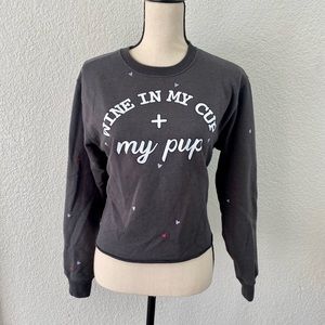 Wine in my cup + my pup cropped sweatshirt in charcoal gray